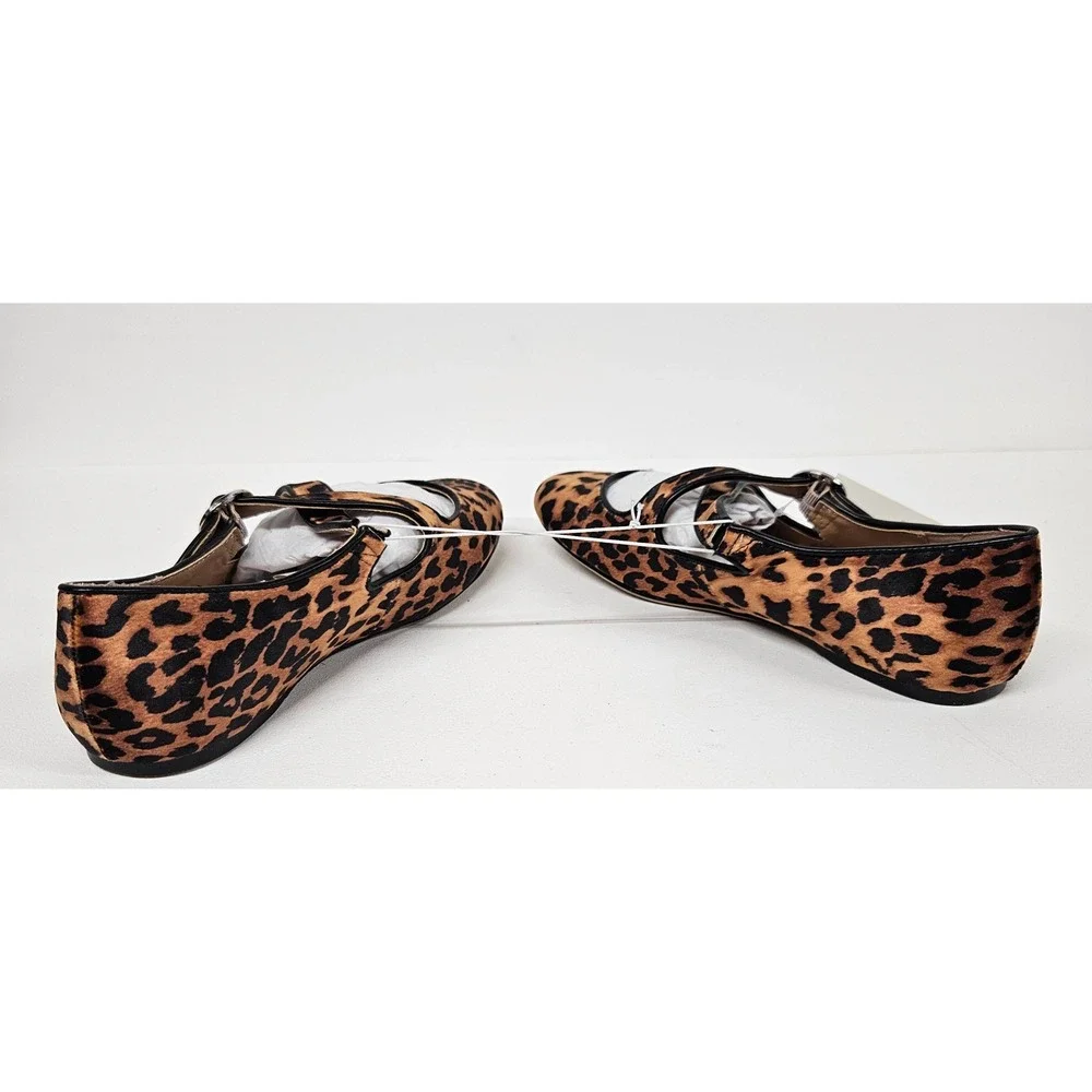 A New Day Womens Leopard Print Mary Jane Ballet Flats Crisscross Strap Brown 8.5